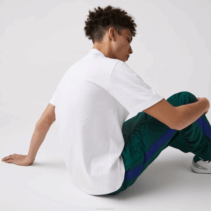 blanc 001 V6HV914 Hommes Lacoste t-shirt col rond fanions l badge en coton