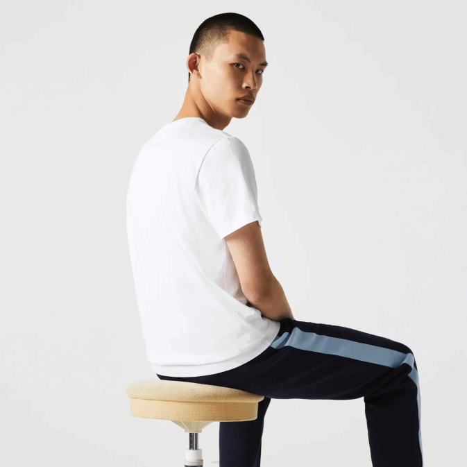 blanc 001 V6HV919 Hommes Lacoste t-shirt col rond crocodiles colorés en coton bio