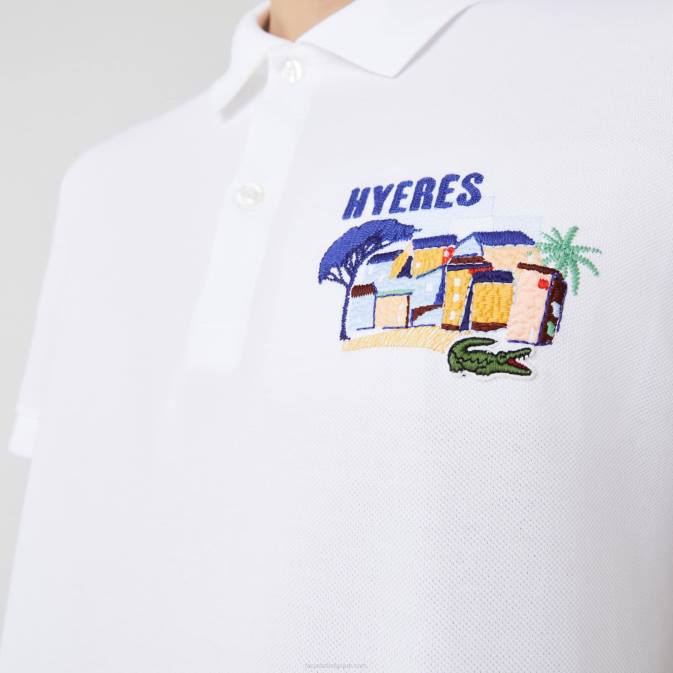 blanc 001 V6HV922 Hommes Lacoste polo regular fit en piqué de coton brodé