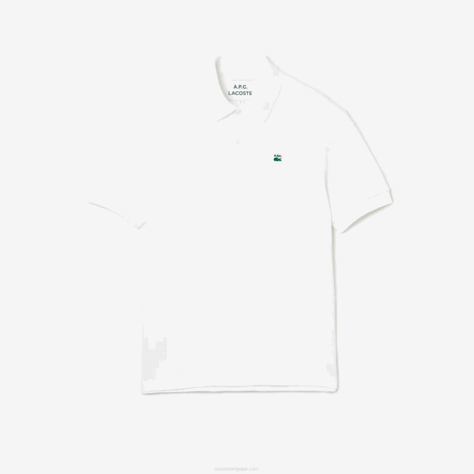 blanc 001 V6HV927 Hommeslacoste x apc polo ample en petit piqué de coton