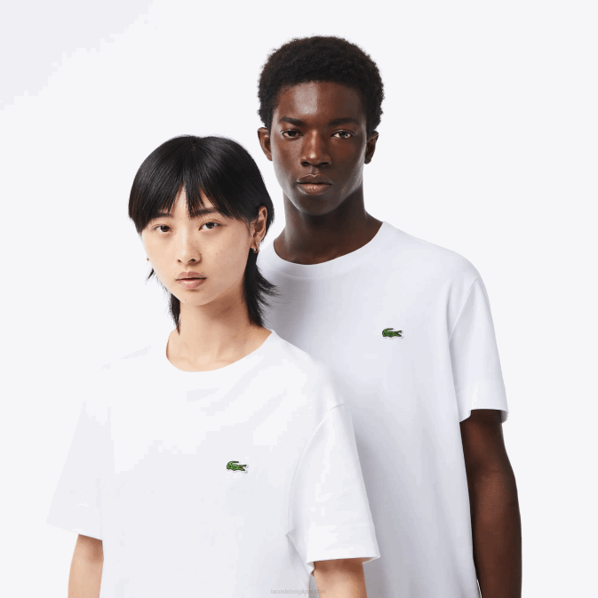 blanc 001 V6HV95 Hommes Lacoste t-shirt en coton bio à col rond