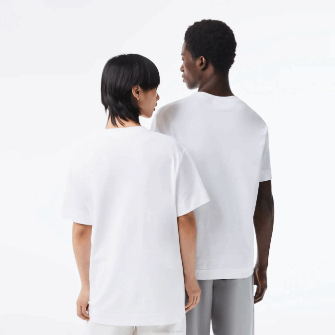 blanc 001 V6HV95 Hommes Lacoste t-shirt en coton bio à col rond