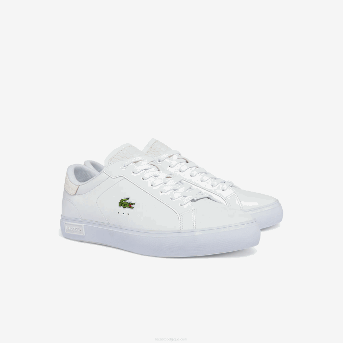 blanc 21g V6HV1845 Hommes Lacoste baskets en cuir bruni powercourt