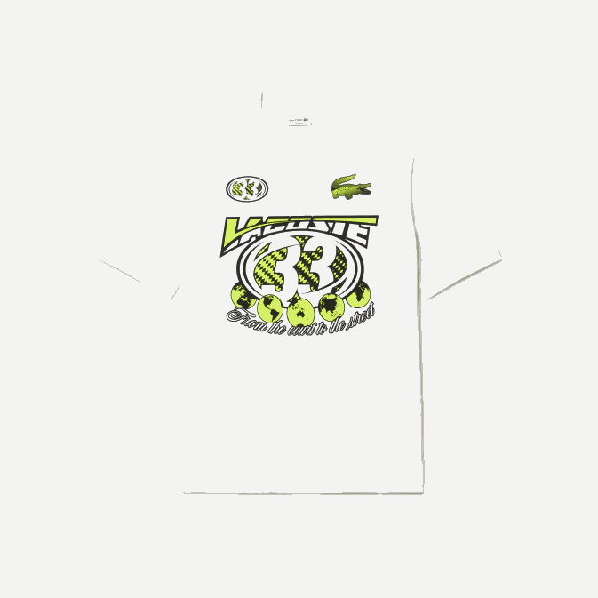 blanc 70v V6HV144 Hommes Lacoste t-shirt ample imprimé en jersey de coton