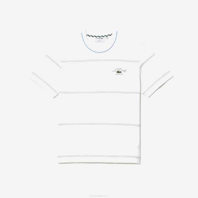 blanc 70v V6HV182 Hommes Lacoste t-shirt à rayures en jersey de coton bio