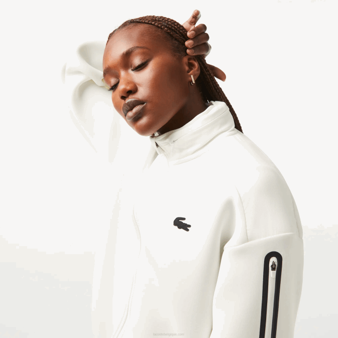 blanc 70v V6HV2381 femmes Lacoste sweat zippé coupe ample sport