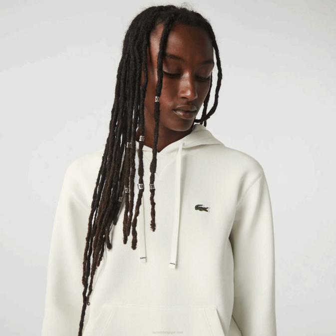 blanc 70v V6HV2529 femmes Lacoste sweat ample à capuche en coton mélangé