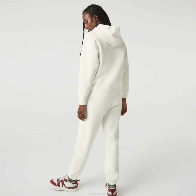 blanc 70v V6HV2529 femmes Lacoste sweat ample à capuche en coton mélangé
