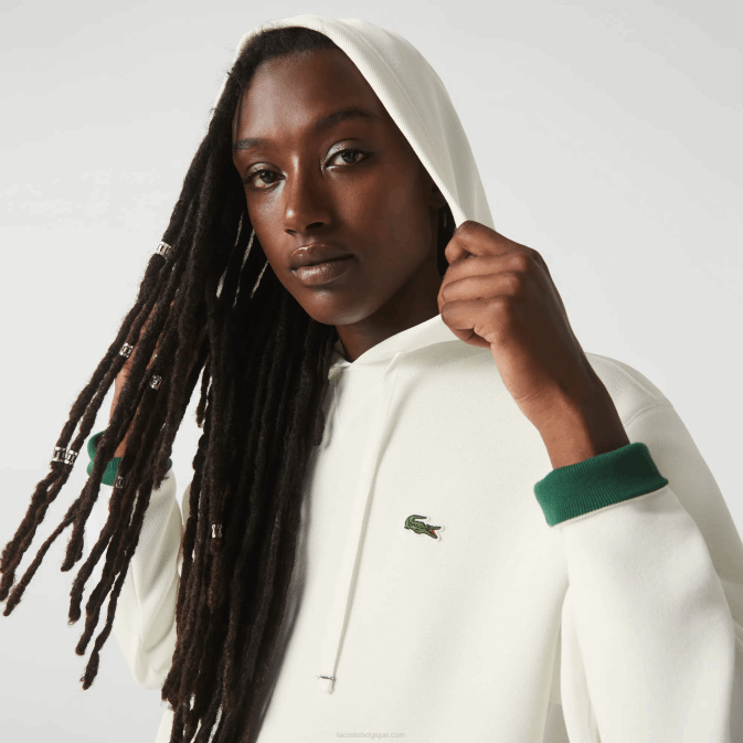 blanc 70v V6HV2529 femmes Lacoste sweat ample à capuche en coton mélangé