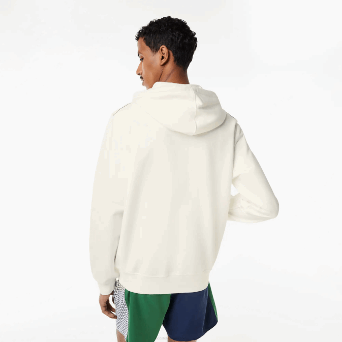blanc 70v V6HV319 Hommes Lacoste sweat à capuche zippé en molleton non brossé