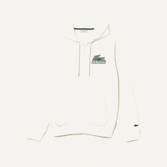 blanc 70v V6HV319 Hommes Lacoste sweat à capuche zippé en molleton non brossé