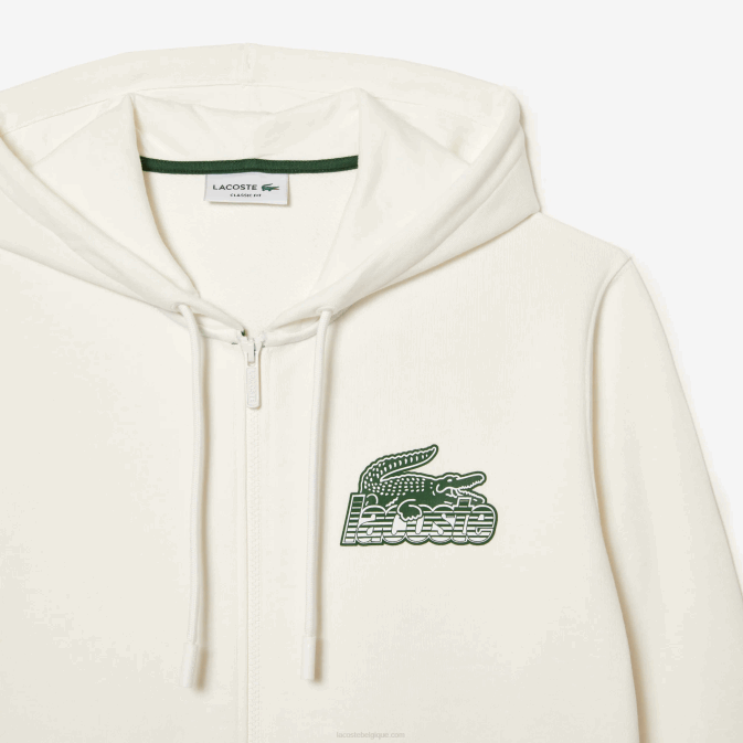 blanc 70v V6HV319 Hommes Lacoste sweat à capuche zippé en molleton non brossé