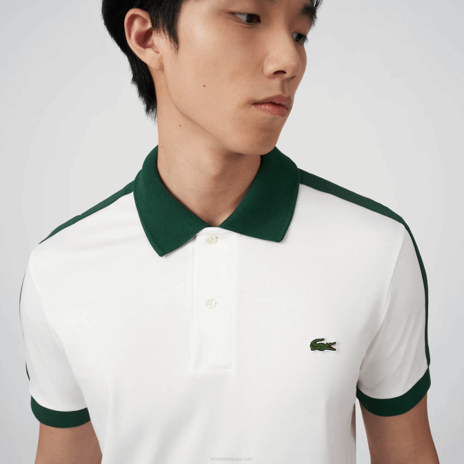 blanc 70v V6HV582 Hommes Lacoste polo coupe classique à col contrastant