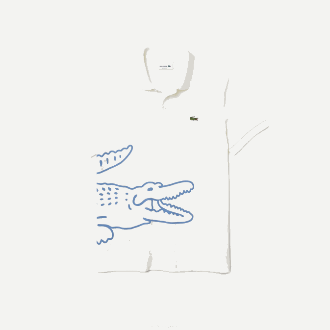 blanc 70v V6HV649 Hommes Lacoste polo regular fit en piqué de coton imprimé crocodile