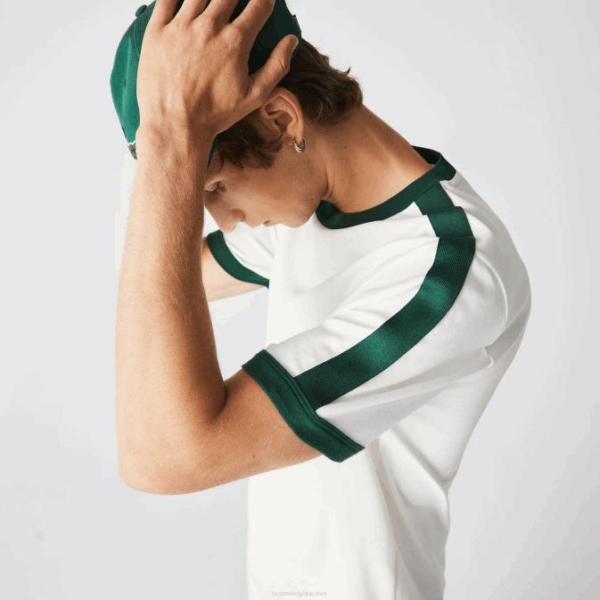 blanc 70v V6HV855 Hommes Lacoste t-shirt coupe classique à col contrastant