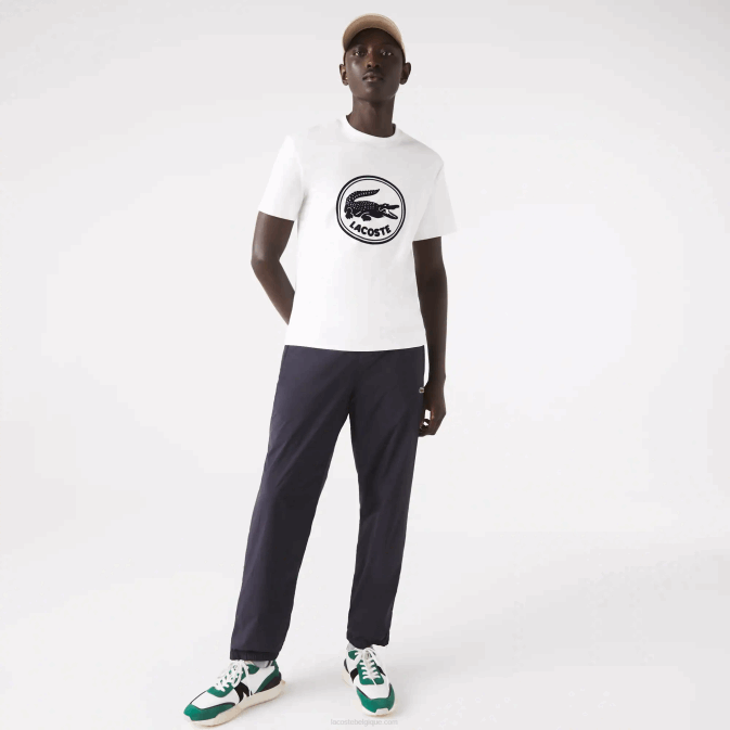 blanc 70v V6HV906 Hommes Lacoste t-shirt en coton à logo imprimé en 3d