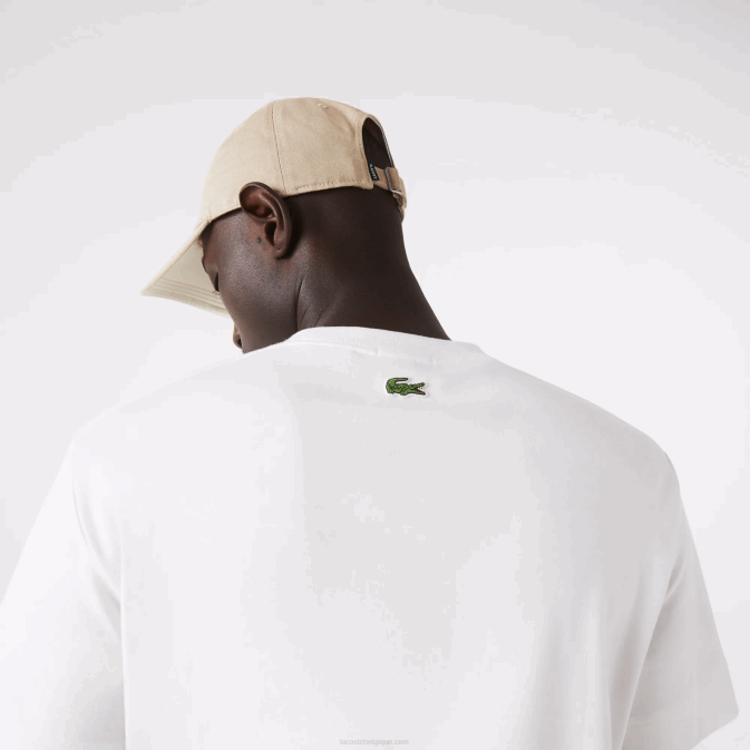 blanc 70v V6HV906 Hommes Lacoste t-shirt en coton à logo imprimé en 3d