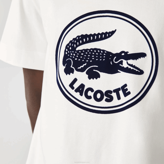 blanc 70v V6HV906 Hommes Lacoste t-shirt en coton à logo imprimé en 3d