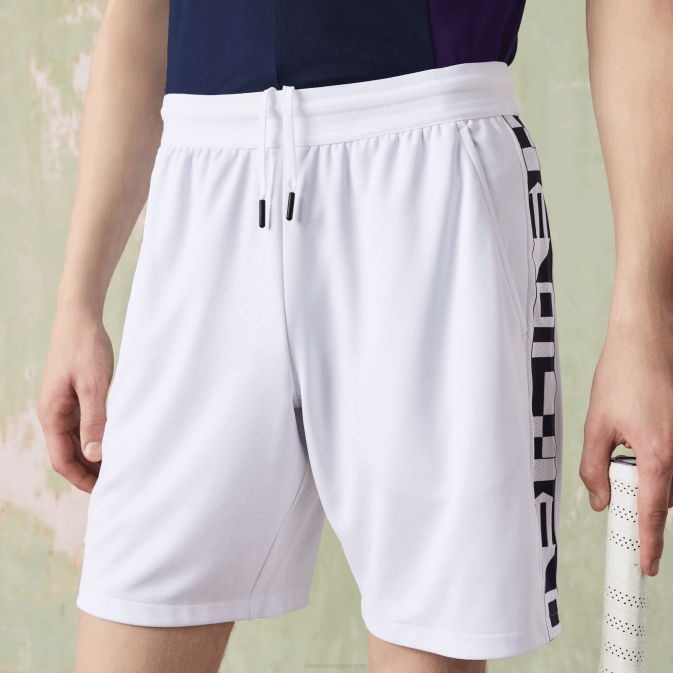 blanc 800 V6HV1536 Hommes Lacoste short de tennis sport à imprimé contrastant