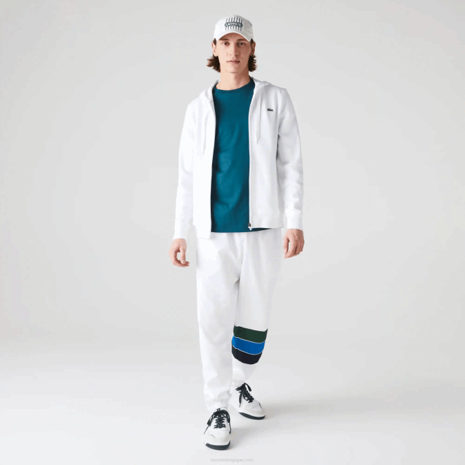 blanc 800 V6HV948 Hommes Lacoste sweat bi-matière sport léger