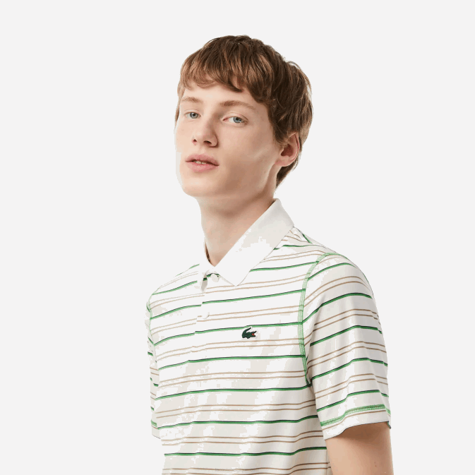 blanc beige bleu marine vert xiq V6HV114 Hommes Lacoste polo de golf à rayures en polyester recyclé