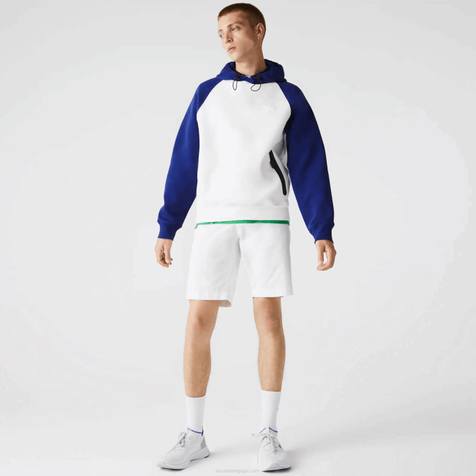blanc bleu eme V6HV1190 Hommes Lacoste sweat bicolore à capuche poche zippée contrastée