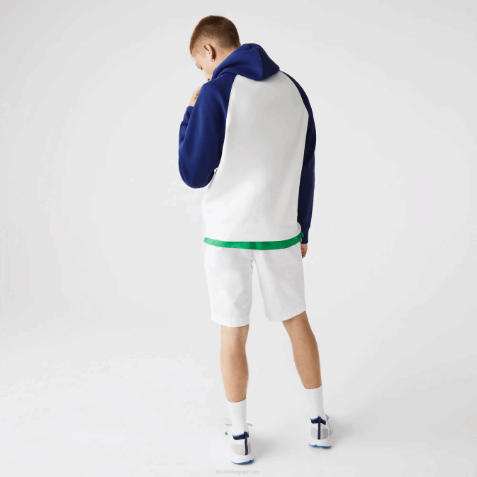 blanc bleu eme V6HV1190 Hommes Lacoste sweat bicolore à capuche poche zippée contrastée