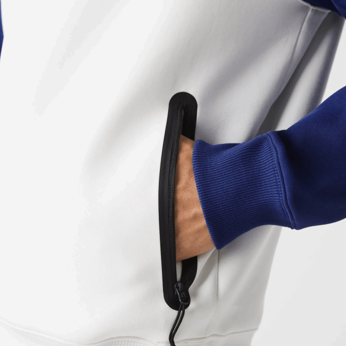 blanc bleu eme V6HV1190 Hommes Lacoste sweat bicolore à capuche poche zippée contrastée
