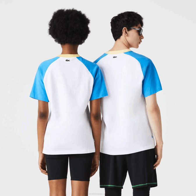 blanc bleu jaune d1q V6HV941 Hommes Lacoste t-shirt en coton vivant