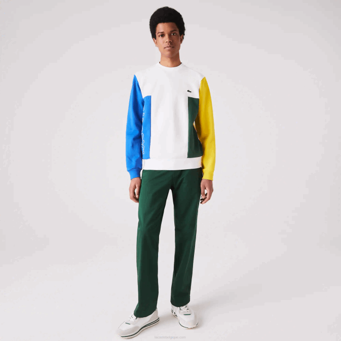 blanc bleu jaune vert 8nr V6HV1159 Hommes Lacoste sweat-shirt en molleton de coton color block à col rond