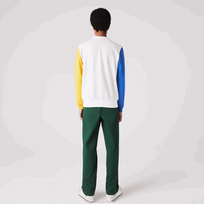 blanc bleu jaune vert 8nr V6HV1159 Hommes Lacoste sweat-shirt en molleton de coton color block à col rond