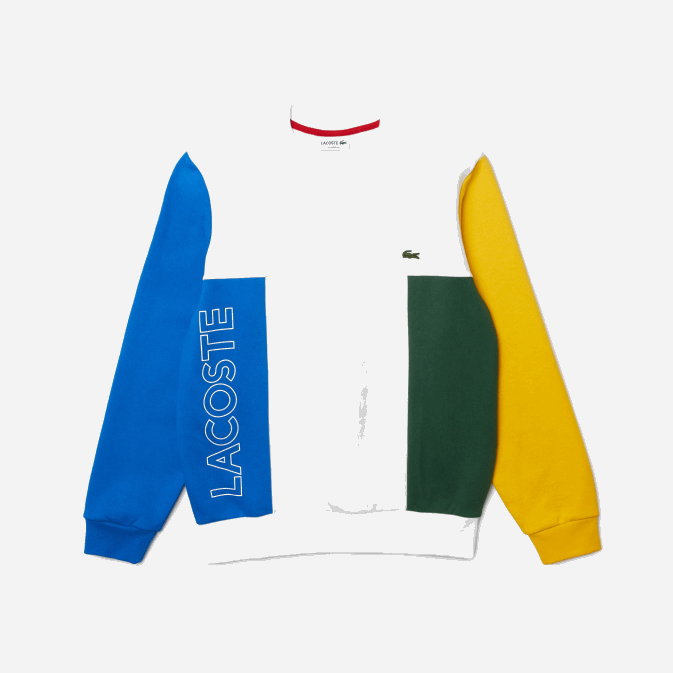 blanc bleu jaune vert 8nr V6HV1159 Hommes Lacoste sweat-shirt en molleton de coton color block à col rond