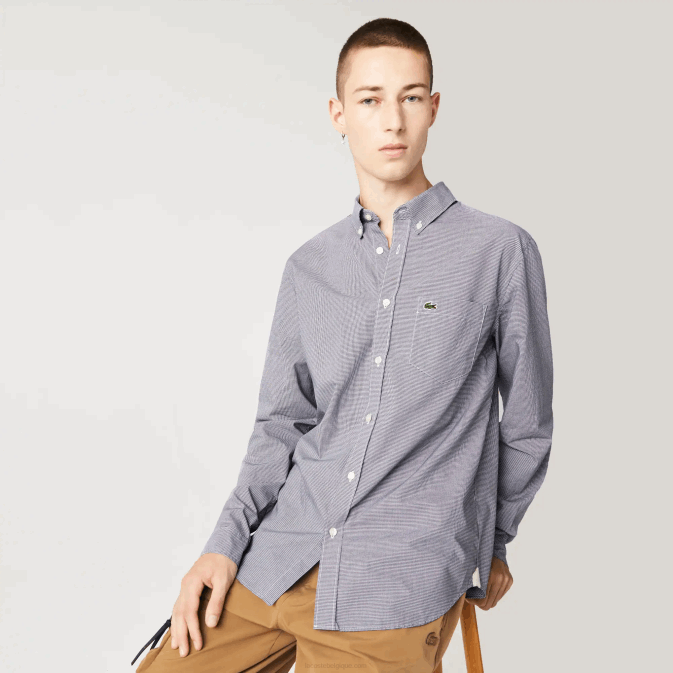 blanc bleu marine 522 V6HV1485 Hommes Lacoste chemise coupe classique en popeline de coton