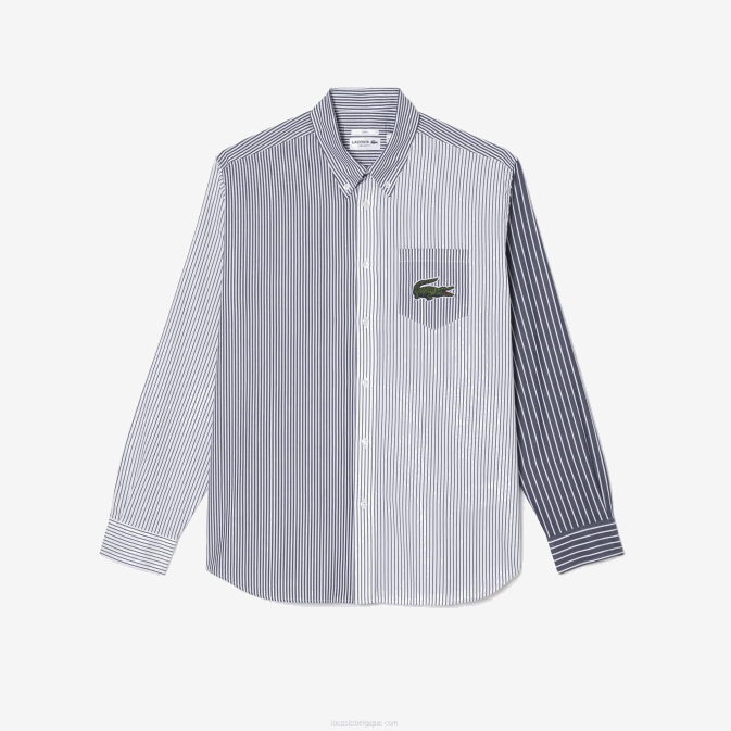 blanc bleu marine 522 V6HV493 Hommes Lacoste chemise en coton à larges rayures crocodiles