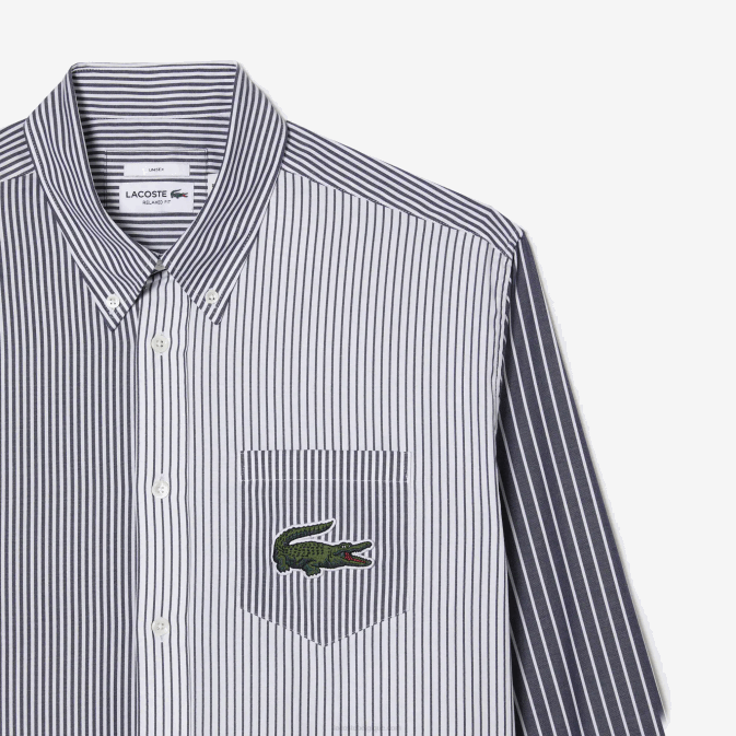 blanc bleu marine 522 V6HV493 Hommes Lacoste chemise en coton à larges rayures crocodiles