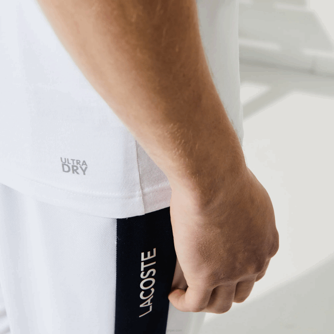 blanc bleu marine 522 V6HV89 Hommes Lacoste t-shirt sport en jersey respirant crocodile imprimé 3d