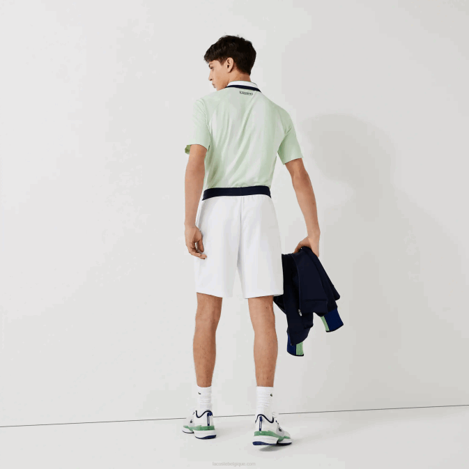 blanc bleu marine blanc b0x V6HV1563 Hommes Lacoste short sport en jacquard taille élastiquée contrastée