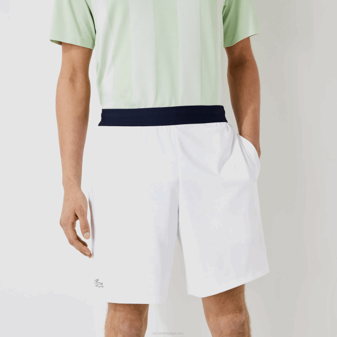 blanc bleu marine blanc b0x V6HV1563 Hommes Lacoste short sport en jacquard taille élastiquée contrastée