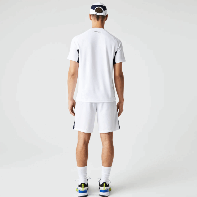 blanc bleu marine blanc y2u V6HV583 Hommes Lacoste t-shirt de tennis sport en piqué ultra sec color-block