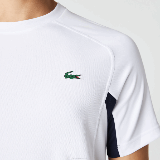 blanc bleu marine blanc y2u V6HV583 Hommes Lacoste t-shirt de tennis sport en piqué ultra sec color-block