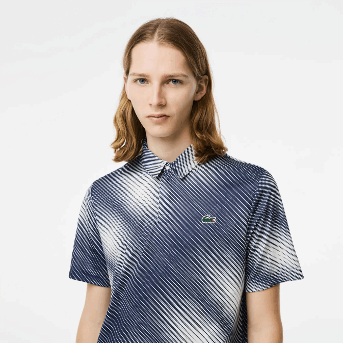 blanc bleu marine ev0 V6HV151 Hommes Lacoste polo en polyester recyclé imprimé golf