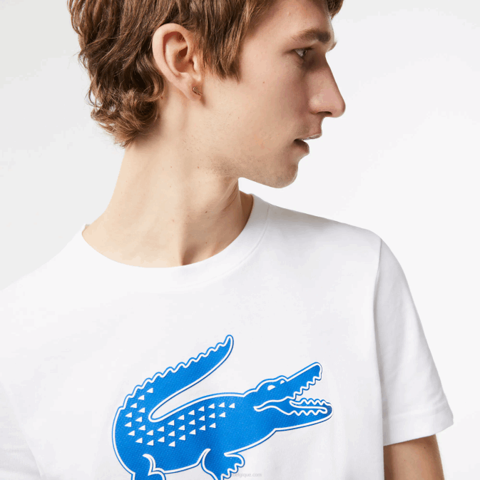 blanc bleu quelconque V6HV122 Hommes Lacoste t-shirt sport en jersey respirant crocodile imprimé 3d