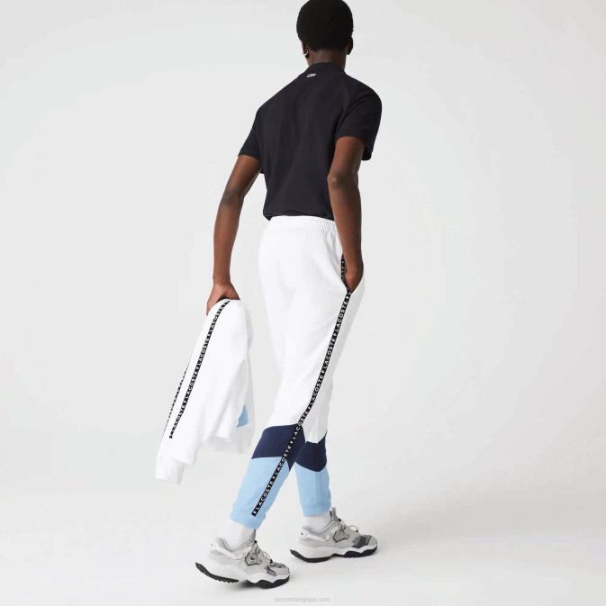 blanc bleu vhe V6HV1146 Hommes Lacoste pantalon de jogging en polaire color block à rayures emblématiques