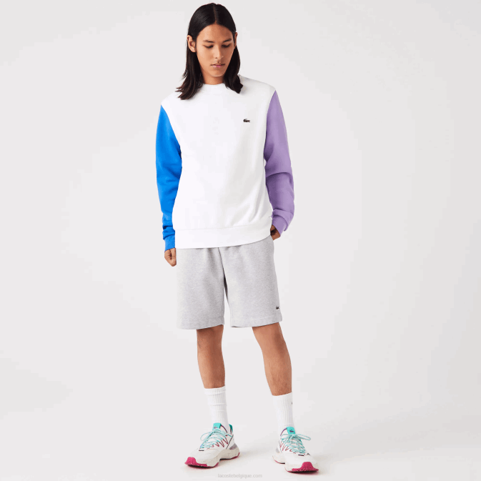 blanc bleu violet 89s V6HV1098 Hommes Lacoste sweat molleton brossé