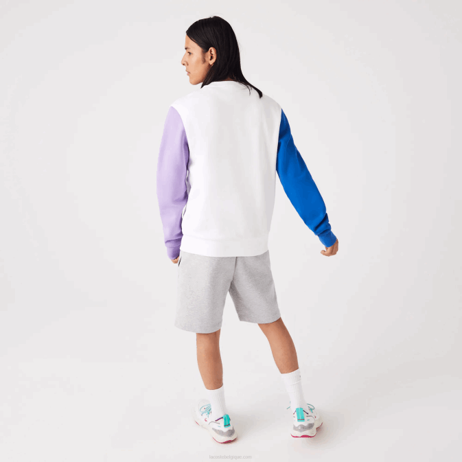 blanc bleu violet 89s V6HV1098 Hommes Lacoste sweat molleton brossé