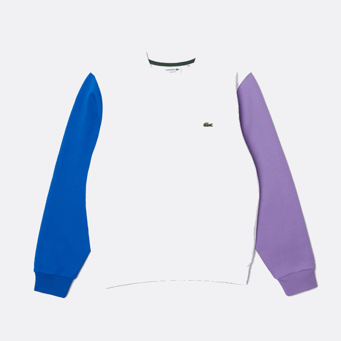blanc bleu violet 89s V6HV1098 Hommes Lacoste sweat molleton brossé
