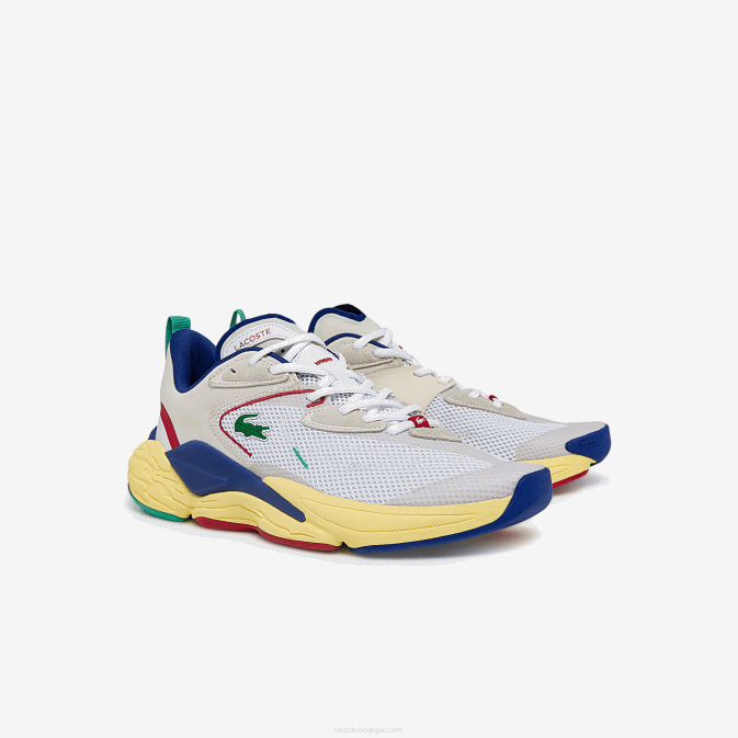 blanc cassé et bleu 2q9 V6HV1857 Hommes Lacoste baskets aceshot en textile et synthétique