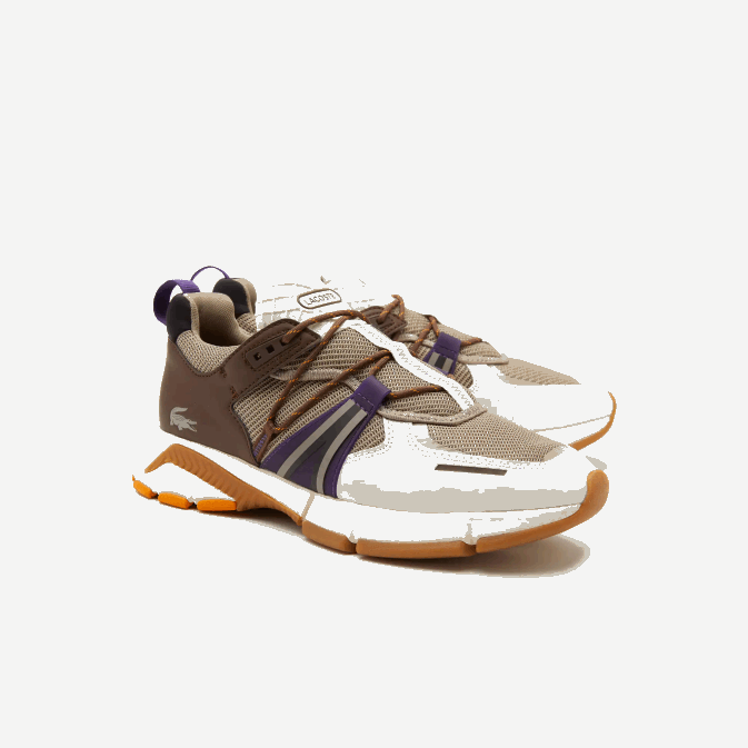 blanc cassé et gris 2b7 V6HV1787 Hommes Lacoste baskets color-block l003 en textile