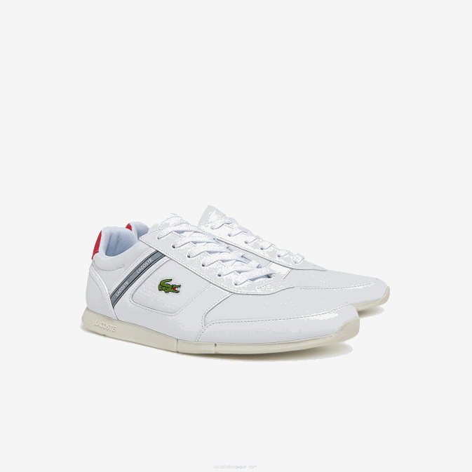 blanc et rouge 286 V6HV1704 Hommes Lacoste baskets menerva sport avec accents en cuir et textile