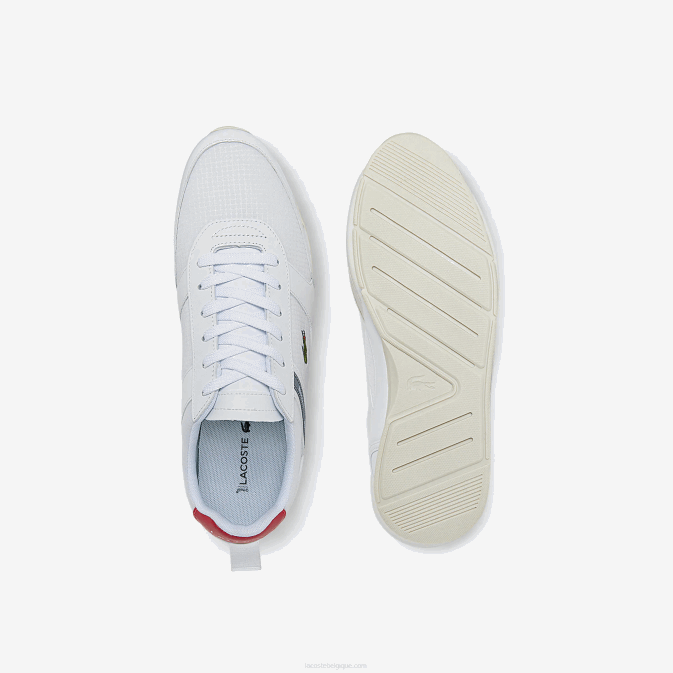 blanc et rouge 286 V6HV1704 Hommes Lacoste baskets menerva sport avec accents en cuir et textile